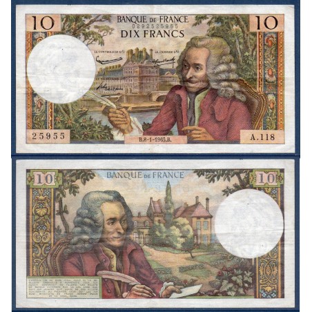 10 Francs Voltaire TTB 8.1.1965 Billet de la banque de France