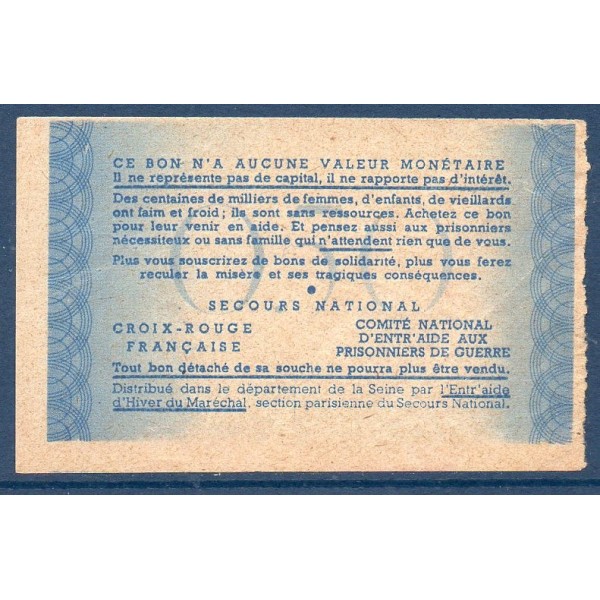 Bon de Solidarité, billet de 0.5 franc Petain, TTB sans souche,  1941-1943
