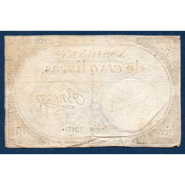 Assignat 5 livres 10 brumaire l'an 2 TB signature Bruron