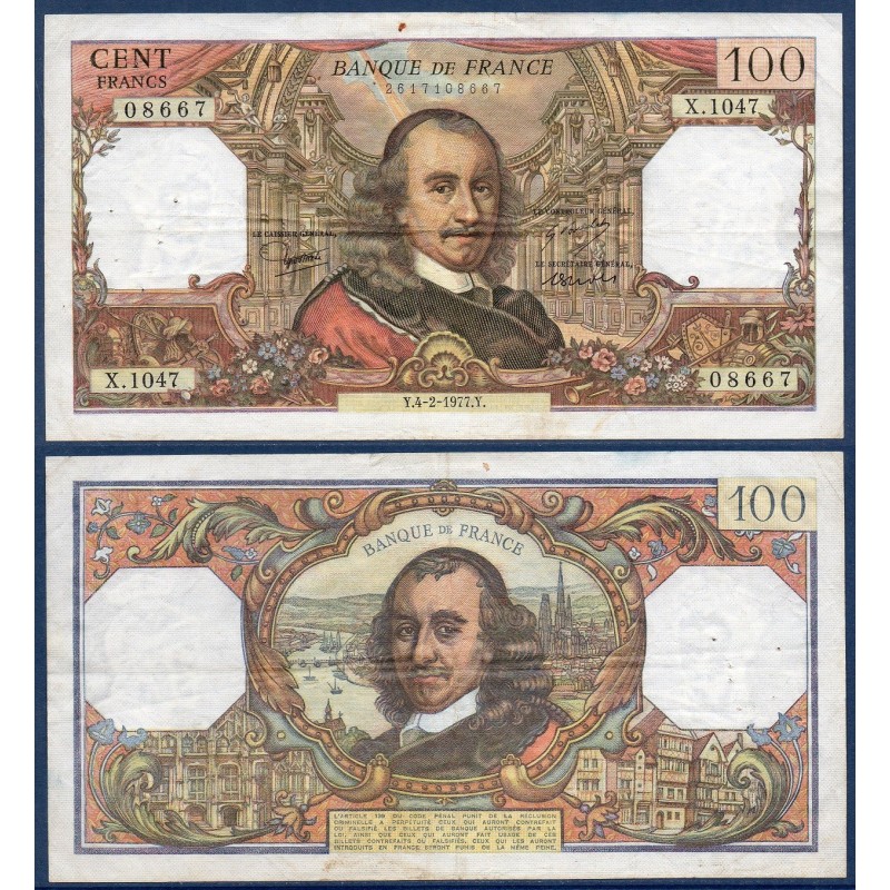 100 Francs Corneille TTB  4.2.1977 Billet de la banque de France