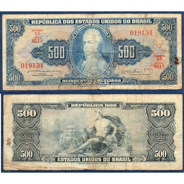 Bresil Pick N°172b, B Billet de banque de 500 Cruzeiros 1962