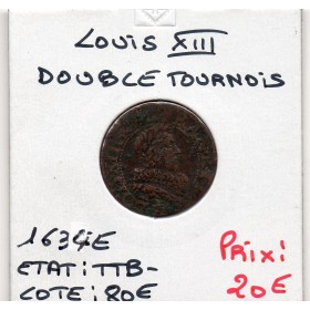 Double Tounois 1634 E Tours TTB- Louis XIII pièce de monnaie royale