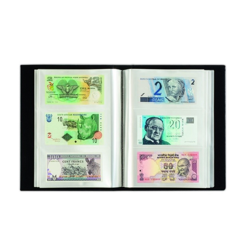 Album pour 300 billets de banque, noir, avec 100 feuilles reliées transparentes