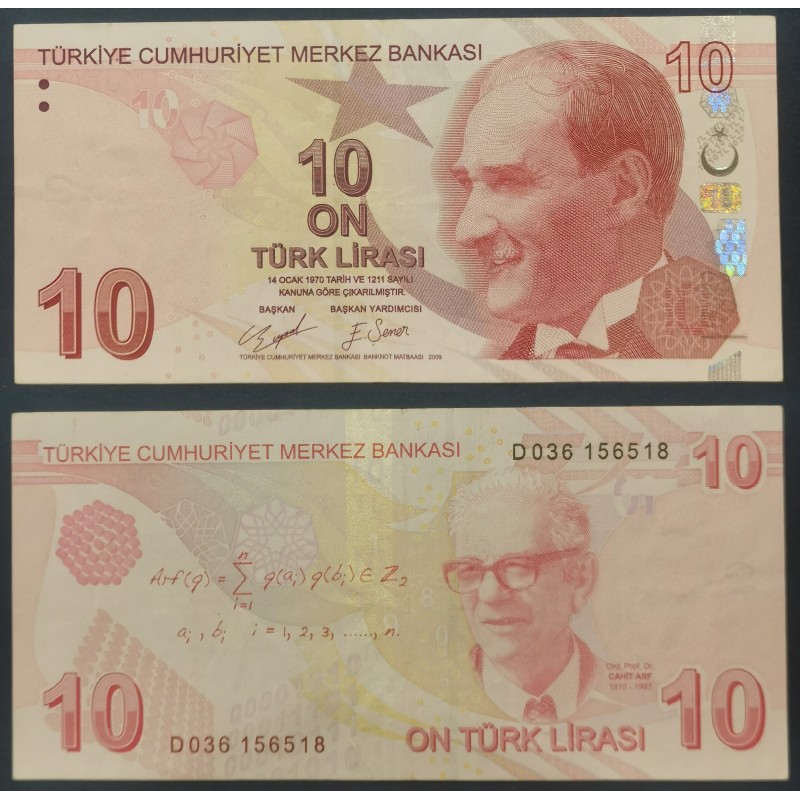 Turquie P.223d, TTB Billet de 10 Lira 2009 Cahit Arf Turquie P.223d, TTB Billet de 10 Lira 2009 Cahit Arf