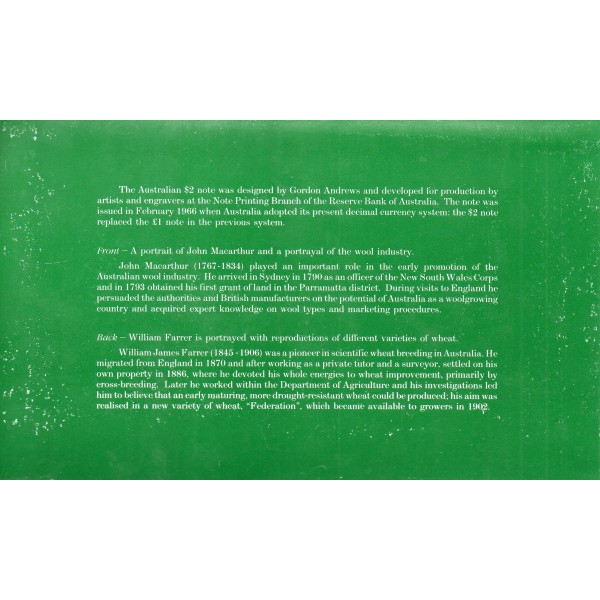 Australie P.43e, Folder Neuf Billet de 2 Dollars 1985 McArthur