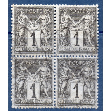 Timbre France Yvert Bloc de 4 No 83 Type II Sage 1c noir s. azuré Oblitéré