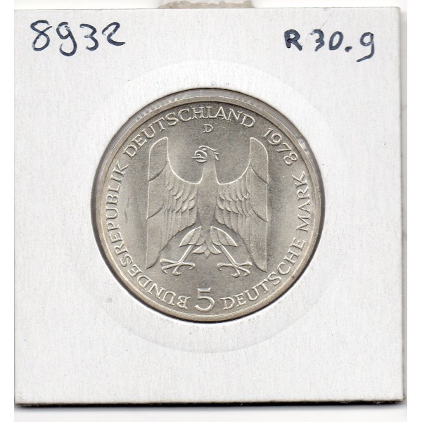 Allemagne RFA 5 deutsche mark 1978 D, Spl KM 147 Gustav Streseman pièce de monnaie