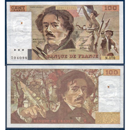 100 Francs Delacroix TB+ 1991 Billet de la banque de France