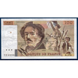 100 Francs Delacroix TB+ 1991 Billet de la banque de France