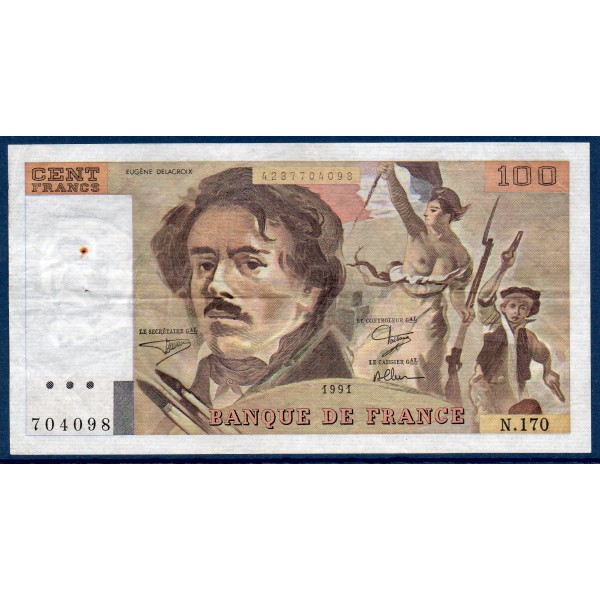 100 Francs Delacroix TB+ 1991 Billet de la banque de France