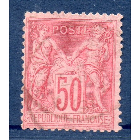 Timbre France Yvert No 98b Type II Sage 50c rose s. rose Oblitéré