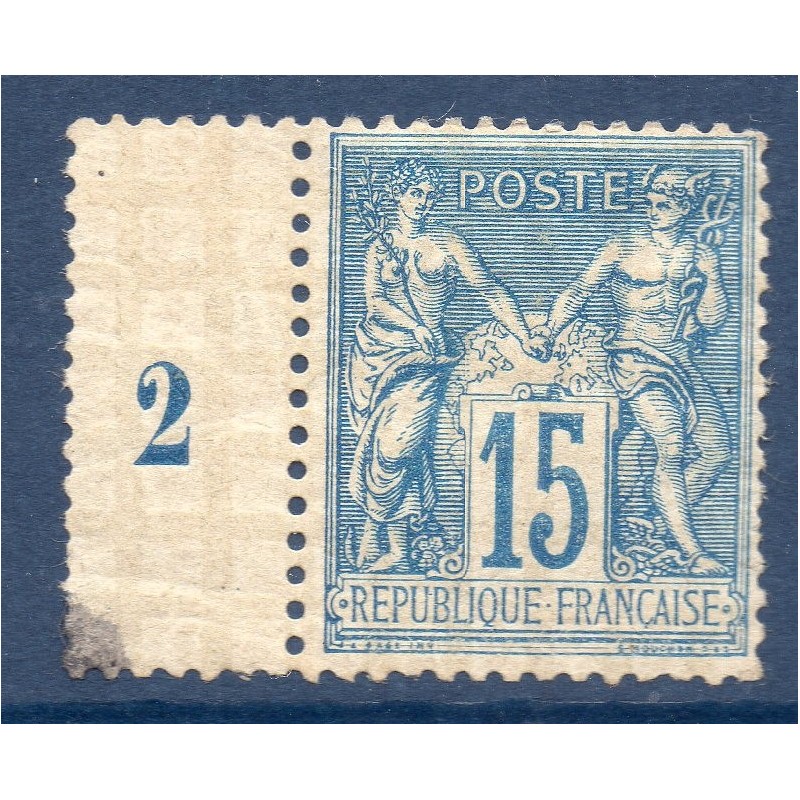 Timbre France Yvert No 101 Type II Sage 15c bleu Neuf * sur charnière Timbre France Yvert No 101 Type II Sage 15c bleu Neuf * sur charnière