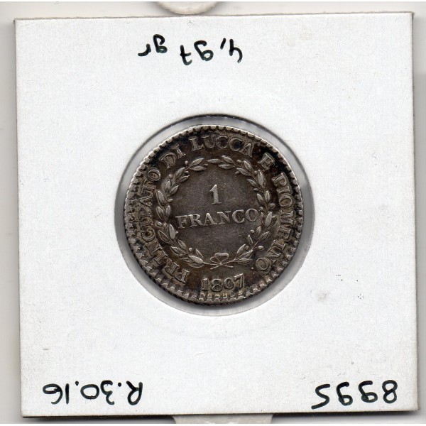 Italie Lucca 1 Franco 1807 Sup-, KM 23 pièce de monnaie