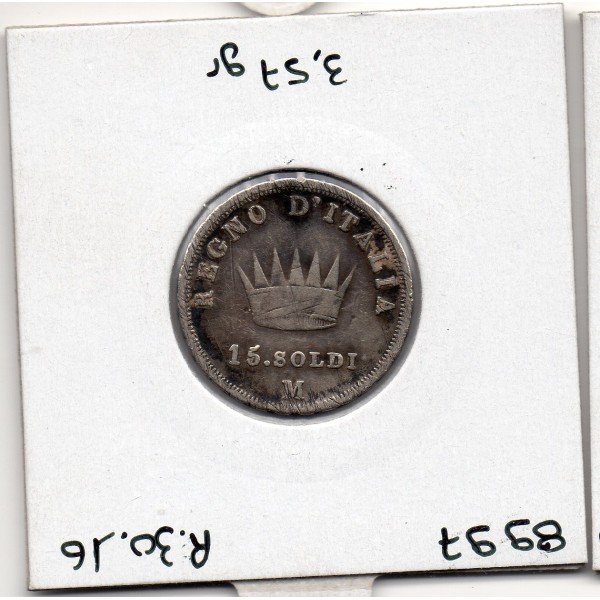 Italie Napoléon 15 soldi 1808 M Milan B,  KM C7 pièce de monnaie