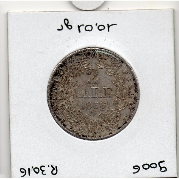 Vatican Pius ou Pie IX 2 lire 1866 an XXI TTB, KM 1379.2 pièce de monnaie