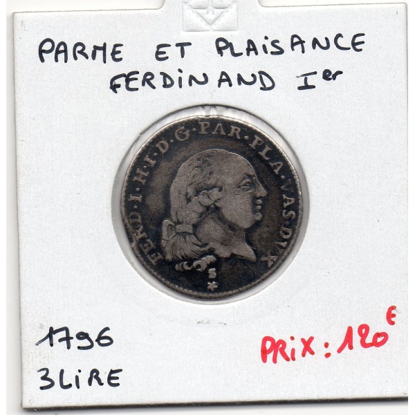 Italie Parme 3 Lire 1796 TB, KM C8 pièce de monnaie