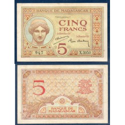 Madagascar P.35, TTB+, Billet de 5 Francs 1937 Junon