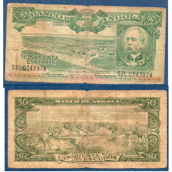 Angola P.88a, B Billet de 50 Escudos 1956 Henrique de Carvalho