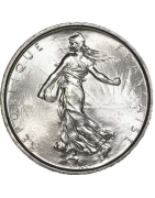 Pièces de monnaie française de 5 francs semeuse argent et nickel