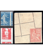 Timbres de France avec variété de piquage, à cheval, sur plis ...