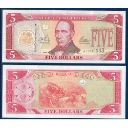 Liberia Pick N°26, Billet de banque de 5 Dollars 2003-2011