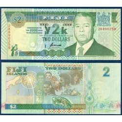 Fidji Pick N°102, Billet de banque de 2 Dollars 2000