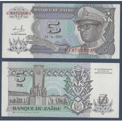 Zaire Pick N°48, Billet de banque de 5 Nouveau Makuta 1993