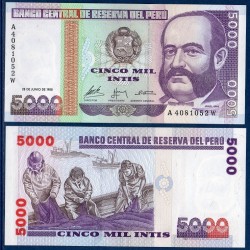 Perou Pick N°137, Billet de banque de 5000 Intis 1988