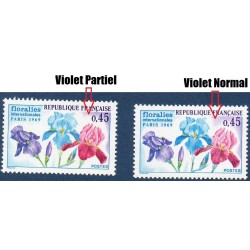 Timbre Yvert No 1597 violet partiel neuf luxe** Floralies internationales
