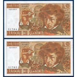 Paire 10 Francs Berlioz Sup+ 6.3.1975 Billet de la banque de France