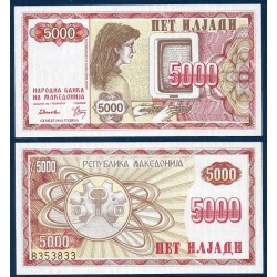 Macedoine Pick N°7 , Billet de banque de 5000 Denari 1992