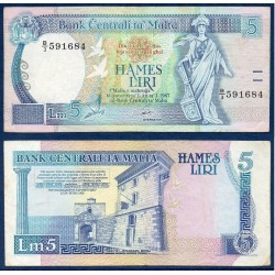 Malte Pick N°42, Billet de banque de 5 Liri 1986