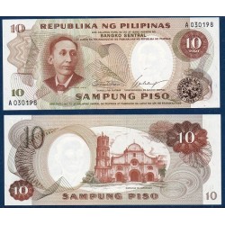 Philippines Pick N°144, Billet de banque de 10 Piso 1969