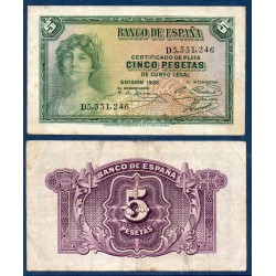 Espagne Pick N°85, Billet de banque de 5 pesetas 1935