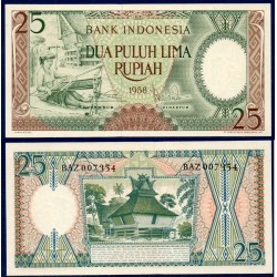 Indonésie Pick N°57 billet de banque de 25 Rupiah 1958