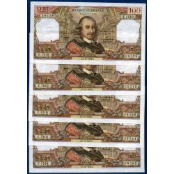 5x 100 Francs Corneille consécutifs TTB 5.10.1978 Billet de la banque de France