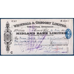 Chèque de banque de la Whitnall & gregory de 501 livres 1960