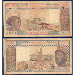 BCEAO Pick 108Ak pour la Cote d'Ivoire, Billet de banque de 1000 Francs CFA 1983