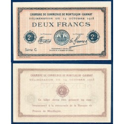 Montluçon Gannat 2 francs Spl 14 octobre 1918 Billet de la chambre de commerce