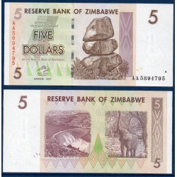 Zimbabwe Pick N°66, Billet de banque de 5 Dollars 2007
