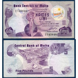 Malte Pick N°35a, Billet de banque de 5 Lira 1979