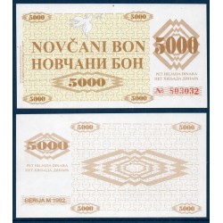 Bosnie Pick N°9r, Billet de banque de 5000 Dinara 1992