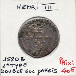 Double sol Parisis 2eme type Rouen Henri III (1580 B) pièce de monnaie royale