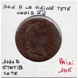 Sol à la vieille tête 1771 D Lyon Louis XV pièce de monnaie royale