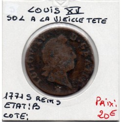 Sol à la vieille tête 1771 S Reims Louis XV pièce de monnaie royale