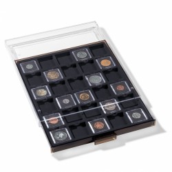 Médaillier 30 compartiments carrés pour quadrum Mini jusqu'à 38 mm Ø, avec plateau noir