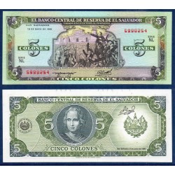 El Salvador Pick N°138, Billet de banque de 5 colones 1990
