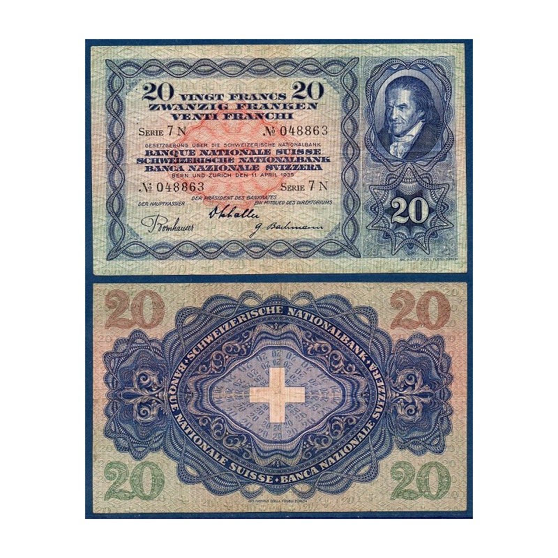 Suisse Pick N°39e, Billet de banque de 20 Francs 1935 - Issoire philatelie