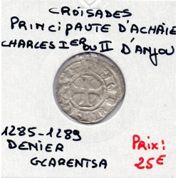 Croisade Principauté d'Achaie, TB- Charles 1er et II d'Anjou (1285-1289) denier