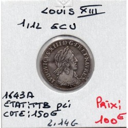 1/12 d'Ecu 1643A Paris Rose Louis XIII 2eme Poincon de Warin pièce de monnaie royale